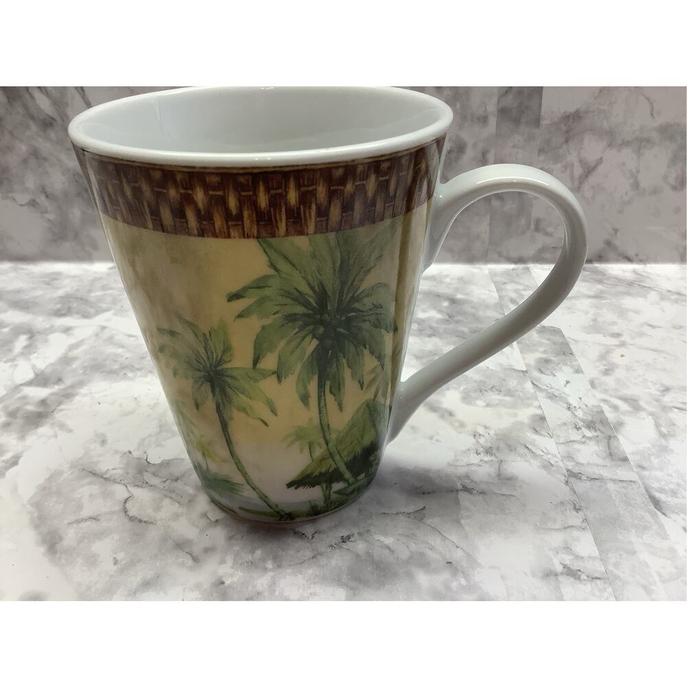 I. Godinger & Co Porcelain Tropical Palm Tree Scene Mug - 14 oz - Pre-owned